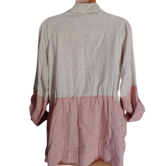 Blu Pepper Color Block Linen Light Pink Tan Utility Jacket Size Women Medium NEW - Picture 4 of 13
